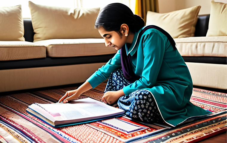 Supportive Mother**

"A caring mother, fully clothed in a modest shalwar kameez, sits on the floor in a brightly lit living room, helping her young daughter with her homework. The daughter is also fully clothed in a school uniform.  Books and papers are scattered around them. Safe for work, appropriate content, family-friendly, perfect anatomy, natural pose, high-resolution, professional illustration."

**